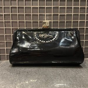 Betsy Johnson Black Patent Leather Dice Clutch Y2K Icon